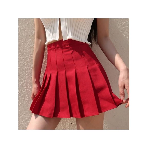 Girls Women High Waisted Plain Pleated Skirt Skater Tennis School Uniforms A-line Mini Skirt Lining Shorts