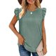 thumbnail image 4 of Playeras,Blusas y Tops,Ropa para Mujer Verano Tops Camiseta sin mangas con volantes y costuras de tela jacquard hueca de cuello redondo para mujer (Green, S), 4 of 5