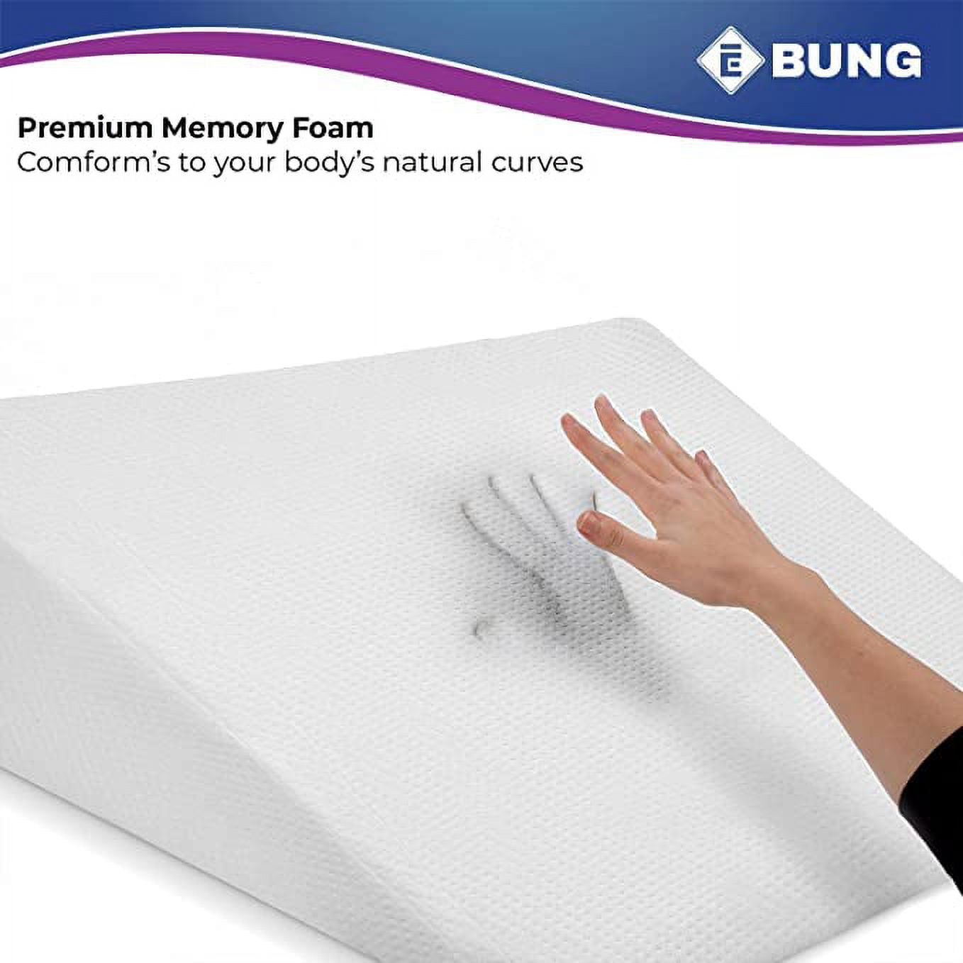 Ebung 7 Bed Wedge Memory Foam Pillow with Washable Cover - Comfortable  Sleeping - Neck and Back Pain Relief, Snoring, Acid Reflux, Heartburn