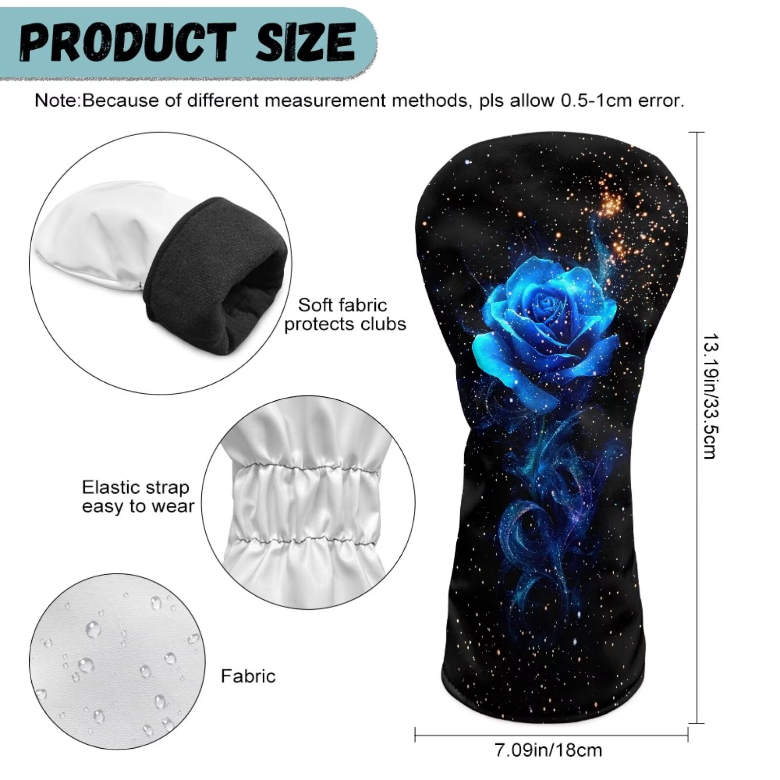 Uorisanigo Golf Club Driver/Fairway Wood/Hybrid Headcovers PU Leather Blue Rose Head Cover, 3 PCS Set Headcovers for Club Protective, Wrinkle-Resistant Essential Golf Accessories