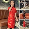 thumbnail image 1 of Vestido cheongsam Skymirror para niñas pequeñas, pequeño, con flores de Wintersweet, mangas cortas, cuello alto y cremallera, vestido qipao largo midi vintage de Año Nuevo chino para niñas, disfraz, 1 of 2