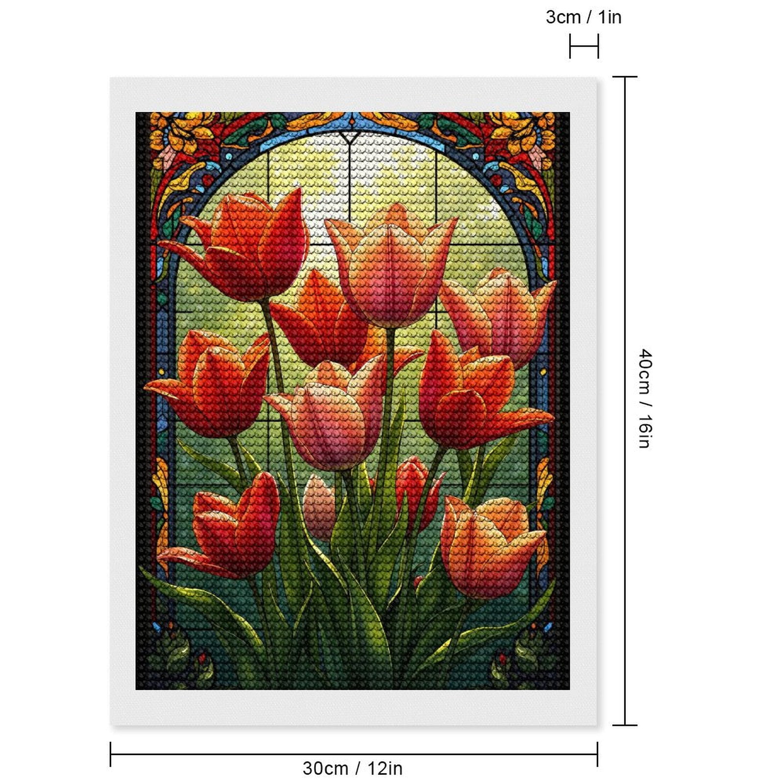 Diamond Art Kits for Adults, Tulip Garden Stained Glass Art 5D Diamond Painting Kits for Adults Beginners, DIY Full Drill Diamond Painting, Gem Art and Crafts 12x16