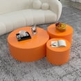 thumbnail image 5 of WILLIAMSPACE Round Coffee Table Set of 3, Modern Wood Nesting Table Handcraft Drum Accent Side Table End Table, Embossed Design Circular Coffee Table Set for Living Room Bedroom Home Office, Orange, 5 of 5