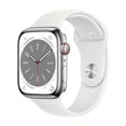 thumbnail image 1 of Apple Watch Series 8 (GPS + Cellular, 45MM) Carcasa de Acero Inoxidable Plata con correa deportiva Blanca (Versión USA) (Renewed), 1 of 4