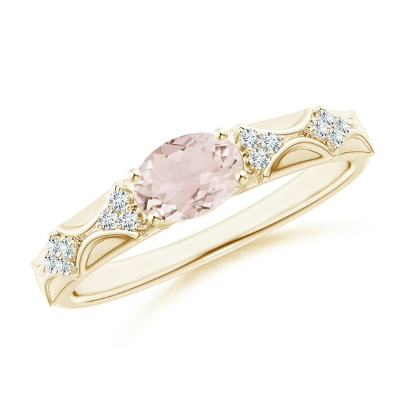 ANGARA Natural Oval Morganite Vintage Style Ring with Diamond Accents in 14K Yellow Gold for Women | Birthday, Anniversary, Jewelry Gift for Women | Natural Morganite Ring
