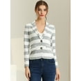 thumbnail image 3 of Blazer a rayas con cierre de botón y bolsillo con solapa con muesca para mujer Gris Claro XL, 3 of 6