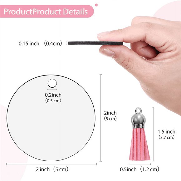 50 Sets Sublimation Blank Keychains, MDF Keychain Decorative Label Set with 2inch Heat Transfer Keychain Blanks
