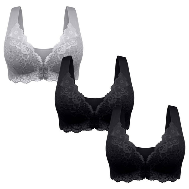 FAIWAD 3pcs Set Wireless Bras for Women Lace Comfy Breathable Full Coverage Bralettes Plus Size Underwear for Everyday Wear