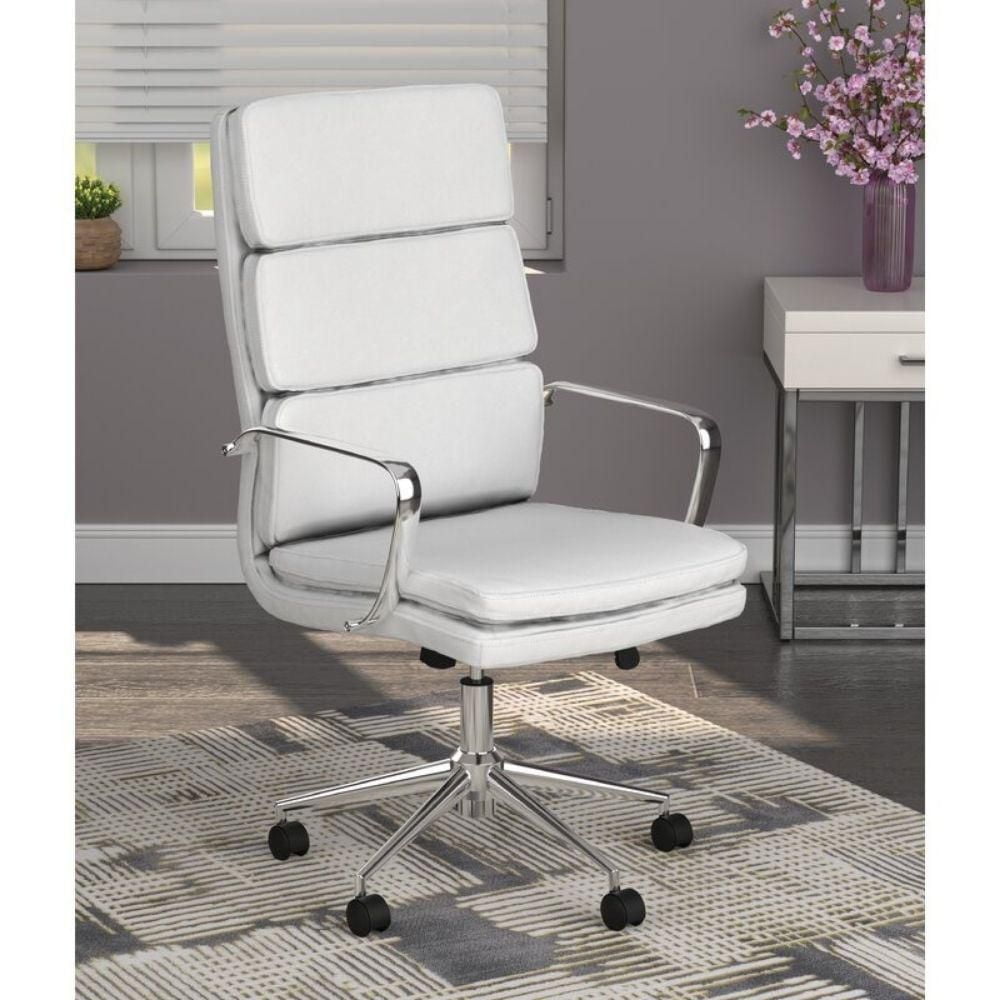 Paco Executive Padded Office Task Chair in White, High-Back Executive Swivel Office Desk Chair, Upholstery, Lumbar Support, Modern Style