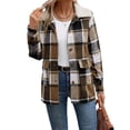 thumbnail image 2 of Chaqueta de Solapa A Cuadros para Mujer, de Larga, con Capucha de Forro , Abrigo Cálido para Otoño e Invierno Caqui XL, 2 of 10