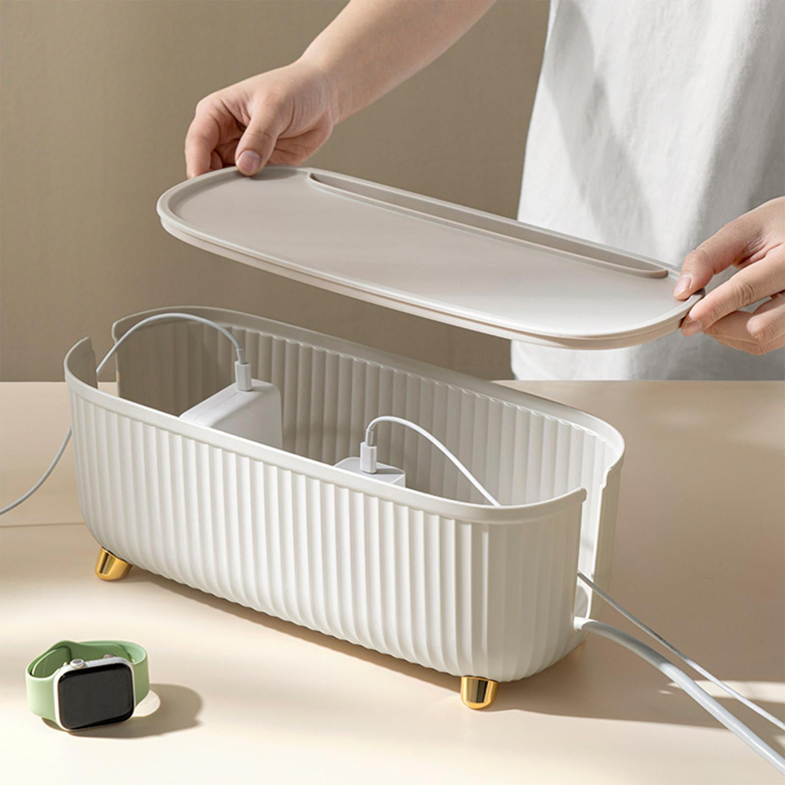 Cable Management Box Socket Wire Tidy Power Socket Organiser Cord Power Strips Protector Cover Electrical Wire Storage Case for Household , Beige