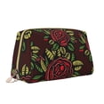 thumbnail image 2 of YFYANG Large Clutch Leather Makeup Bag, Red Vintage Flowers Travel Toiletries Bag, Ladies Cosmetic Storage Bag, 2 of 8