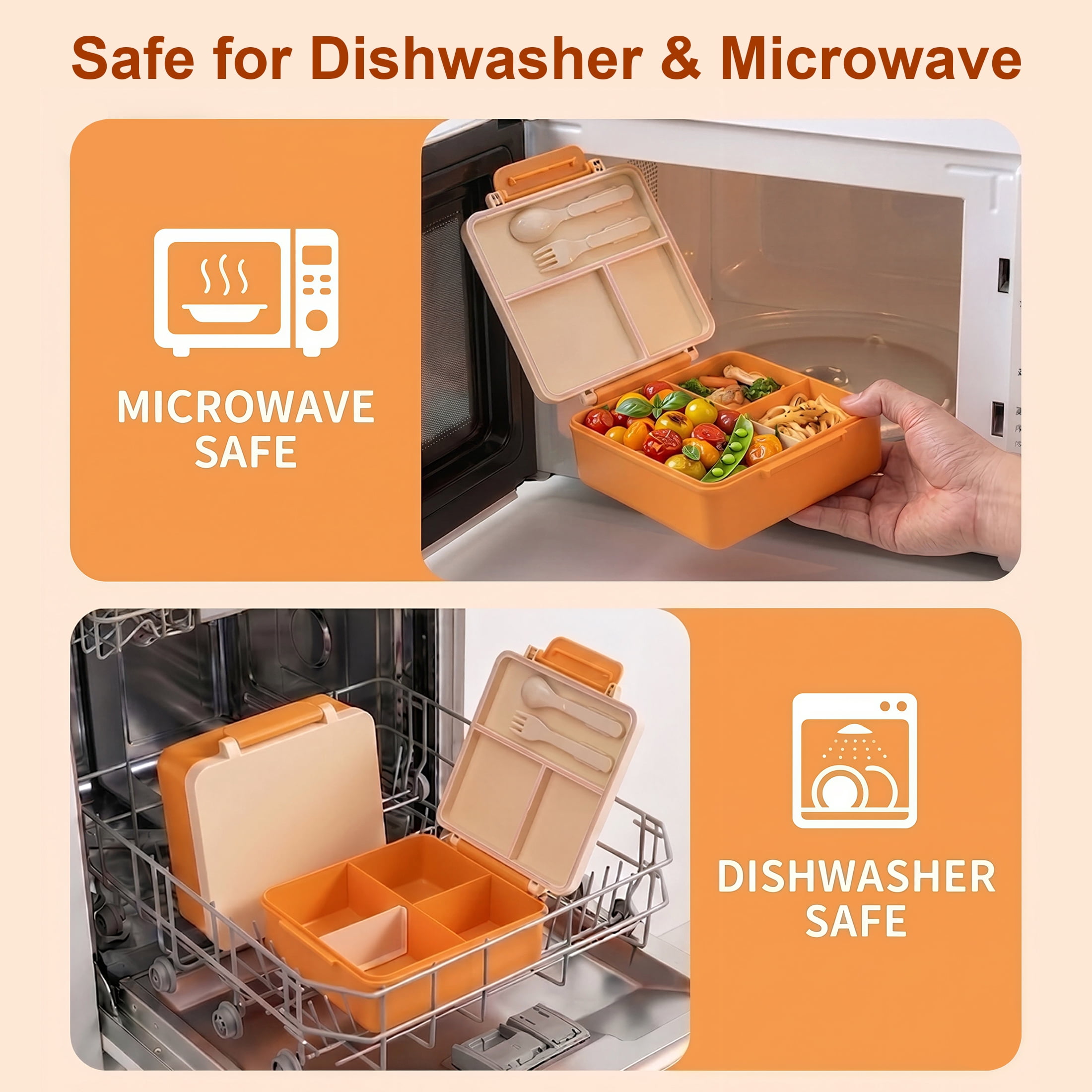 M Buder 1700ML Bento Box for Kids, Leak-Proof Child Lunch Box with 3 or 4 Compartments, 350 ml Insulated Food Jar, Fork, Spoon, Orange
