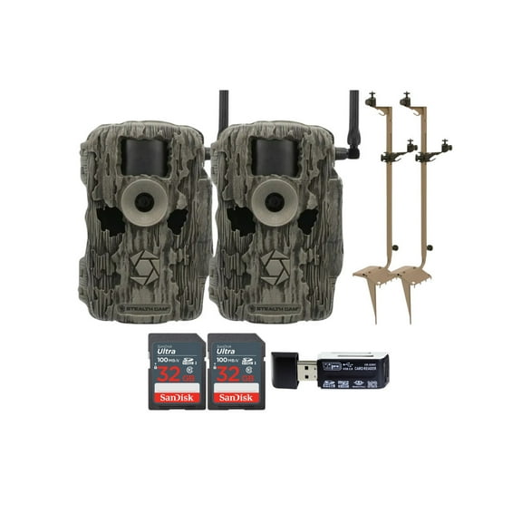 Stealth Cam 36MP Fusion Max Cellular Trail Camera with 80-Feet Detection Range (2-Pack) Bundle with Stealth Cam Mounting Post (2-Pack), 32GB Memory Card (2-Pack), and 4-in-1 Card Reader (6 Items)