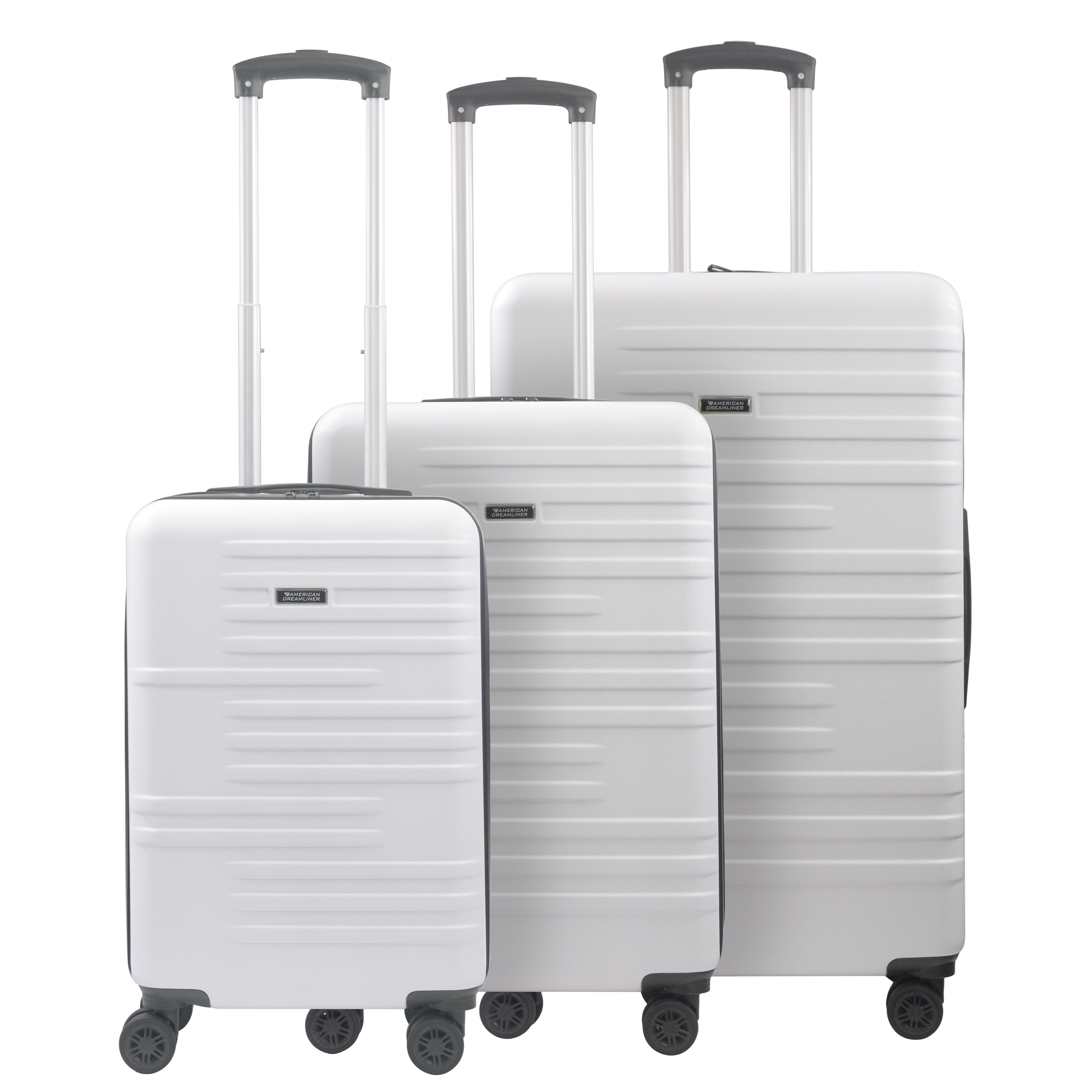 American Dreamliner 3 Piece Set Rolling Luggage, Hardshell Suitcases with Spinner Wheels, 22.5, 26.5, and 30 Inch, White