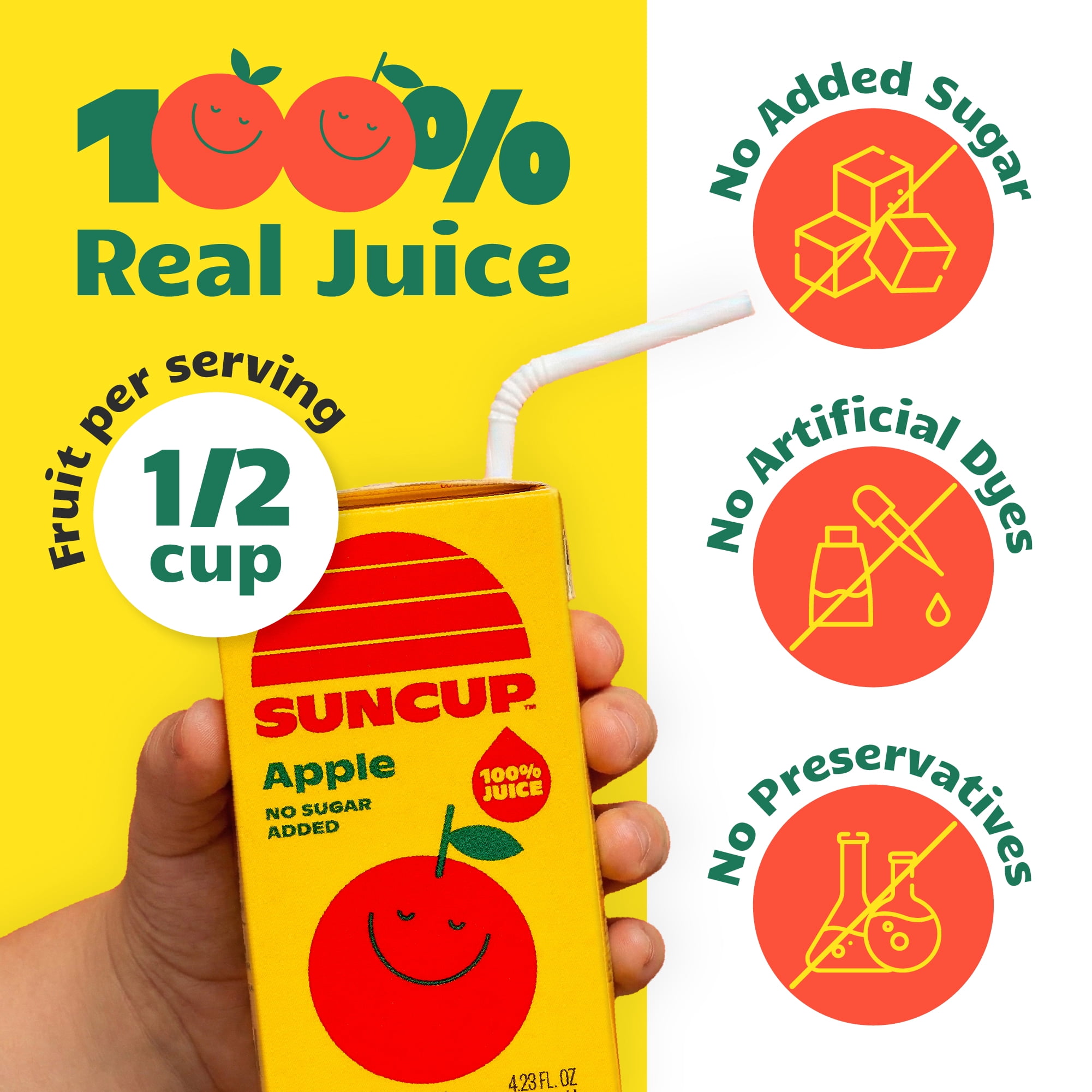 SunCup Juice - Apple Juice (40 Pack) 4.23 oz Juice Box with Straw | No Sugar Added, All-Natural Apple Blend for Kids, Bulk Pack for School Lunches, Snacks, or Travel