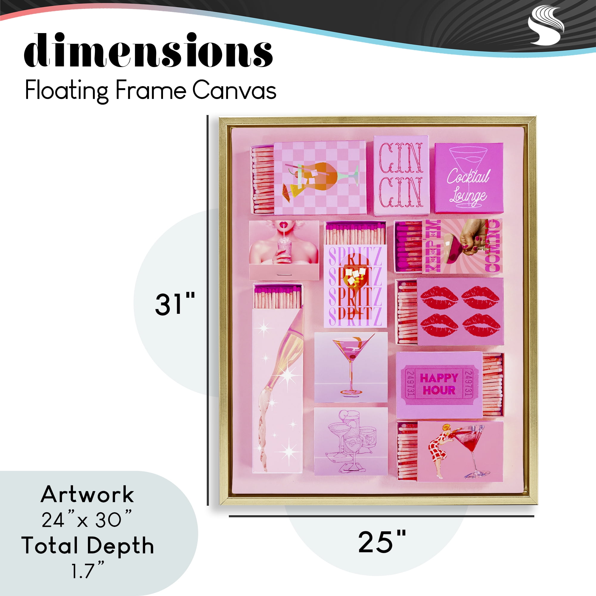 Feminine Glam Matches Gold Framed Floater Canvas Wall Art, design by Lil' Rue