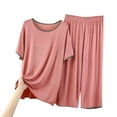 thumbnail image 2 of WCJM Women Pajamas Round Neck Short Sleeved Home Wear Casual Pajama Set, 2 of 3