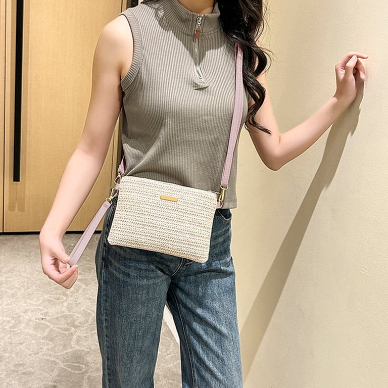 Straw Clutch Bag Women Summer, Adjustable Strap Woven 