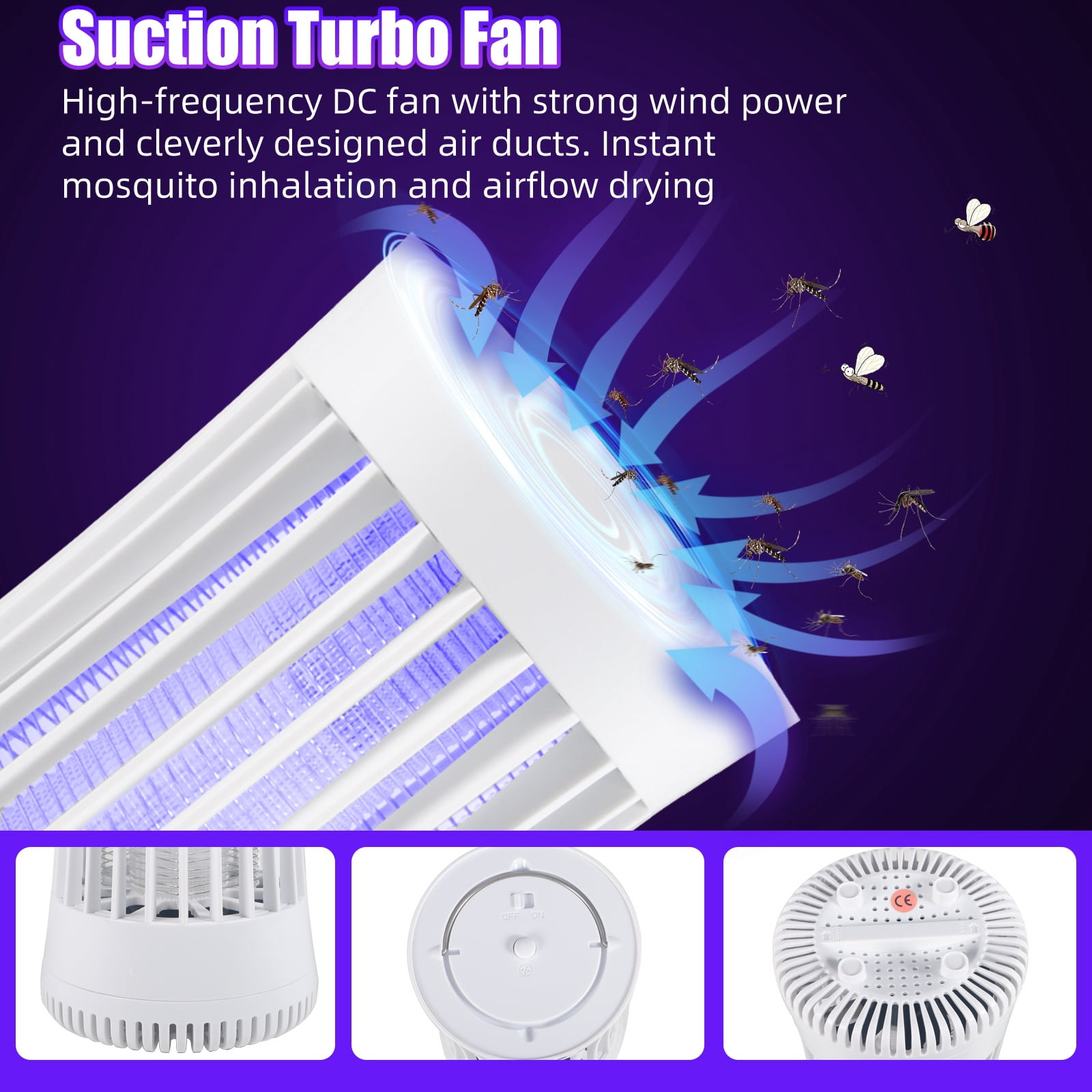Kqiang Bug Zapper, Indoor and Outdoor Mosquito Zapper Trap, Portable Electric Fly Trap-White