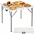 thumbnail image 1 of NiamVelo 34" Small Folding Table Square Foldable Table White Table with Handle Plastic Table Collapsible Dinning Table Party Table for Indoor& Outdoor,Easy to Use and Carry, White, 1 of 9