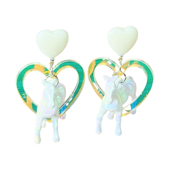 FENOHREFE Trendy Acrylic Heart Horses Dangle Earrings Elegant Horses Heart Earrings Accessory Unique Drop Ear Studs for Parties
