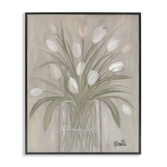 Stupell Industries Farmhouse White Tulip Flowers Glass Jar Classic Still Life Black Framed Giclee Art, 11 x 14, by Kate Sherrill