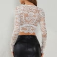thumbnail image 5 of Womens Tops Casual Mesh Lace Sheer Shirt Long Sleeve Cropped Blouse,White,2XL, 5 of 5