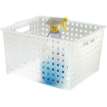 InterDesign Modulon Household Storage Basket for Office, Garage, Bathroom and more, 14.2" x 11.2" x 8.5", Frost