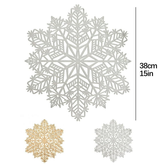 Homng Placemat with Silver,Christmas Snowflake Place Mats Metallic Festive Vinyl Table Mat Washable for Holiday Dinner Table Top Doilies Decorations 15” Diameter Hollow Out Non Slip for Decor Wedding