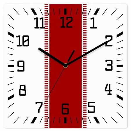 Red Solid Color Texture Wooden Wall Clock Silent Non Ticking, Simple Red Stripes Square Wall Clocks Battery Operated, Decor Clock for Home Office, Living Room, Kitchen, 10 Inch
