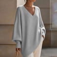 thumbnail image 6 of QIYAGBSA V Neck Sweaters for Women Oversized Batwing Long Sleeve Knit Pullover Relaxed Tunic Fit with Asymmetric Hem for Fall Winter Casual, 6 of 7