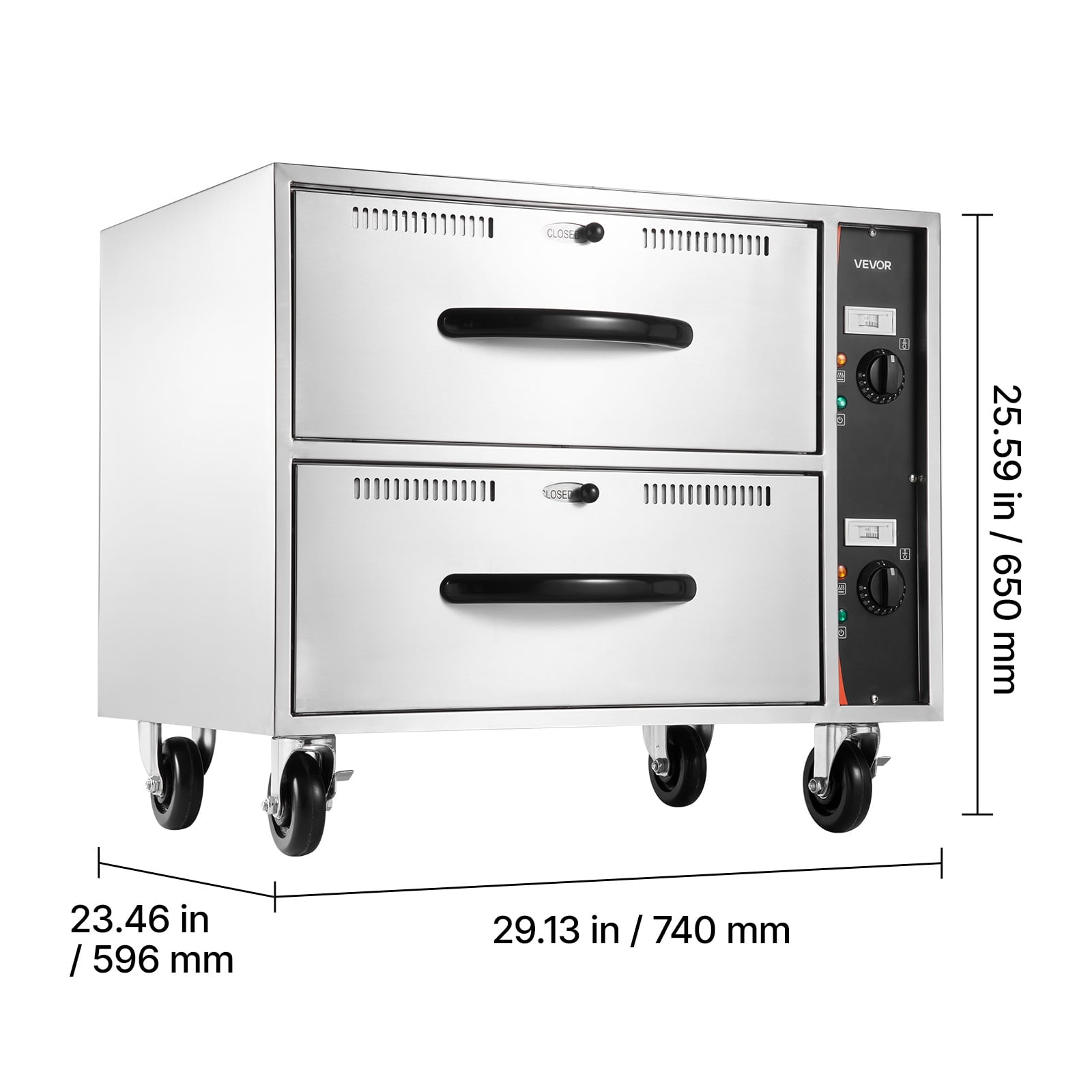 VEVOR Commercial Electric Drawer Warmer, Two-Drawer Stainless Steel Food Warmer, Freestanding Standard Warming Drawer Cabinet, 85°F–185°F Wide Temperature Range, for Restaurant, Hotel Buffet & Bakery