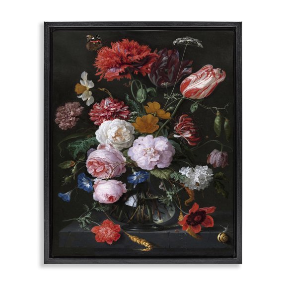 Stupell Industries French Country Vaas met Bloemen Jan Davidsz de Heem Classical Black Floating Frame Canvas Art, 17 x 21, by one1000paintings