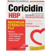 Coricidin HBP Maximum Strength Flu Cold Relief Tablets, 20 Ct