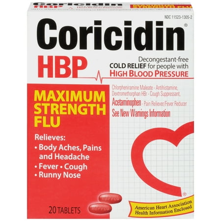Coricidin HBP Maximum Strength Flu Cold Relief Tablets, 20 Ct