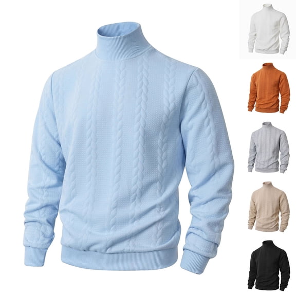 Hinvhai Men's Vintage Sweaters Fashion Ribbed Mock Neck Knitted Sweaters Fall Winter Warm Pullover Sweater Streetwear White XL(XL)