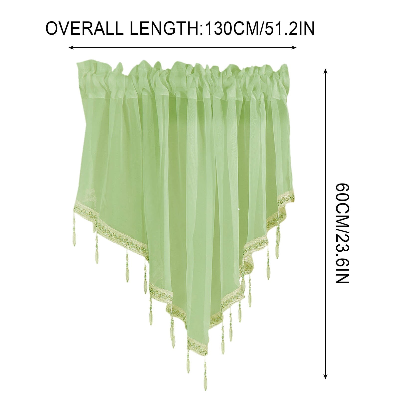 Moqsnm 2 Piece Beaded Triangle Sheer Valance Curtains for Windows Kitchen Living Room Bathroom Bedroom Voile Sheer Rod Pocket Short Window Valance Curtains (Green,51"x24")