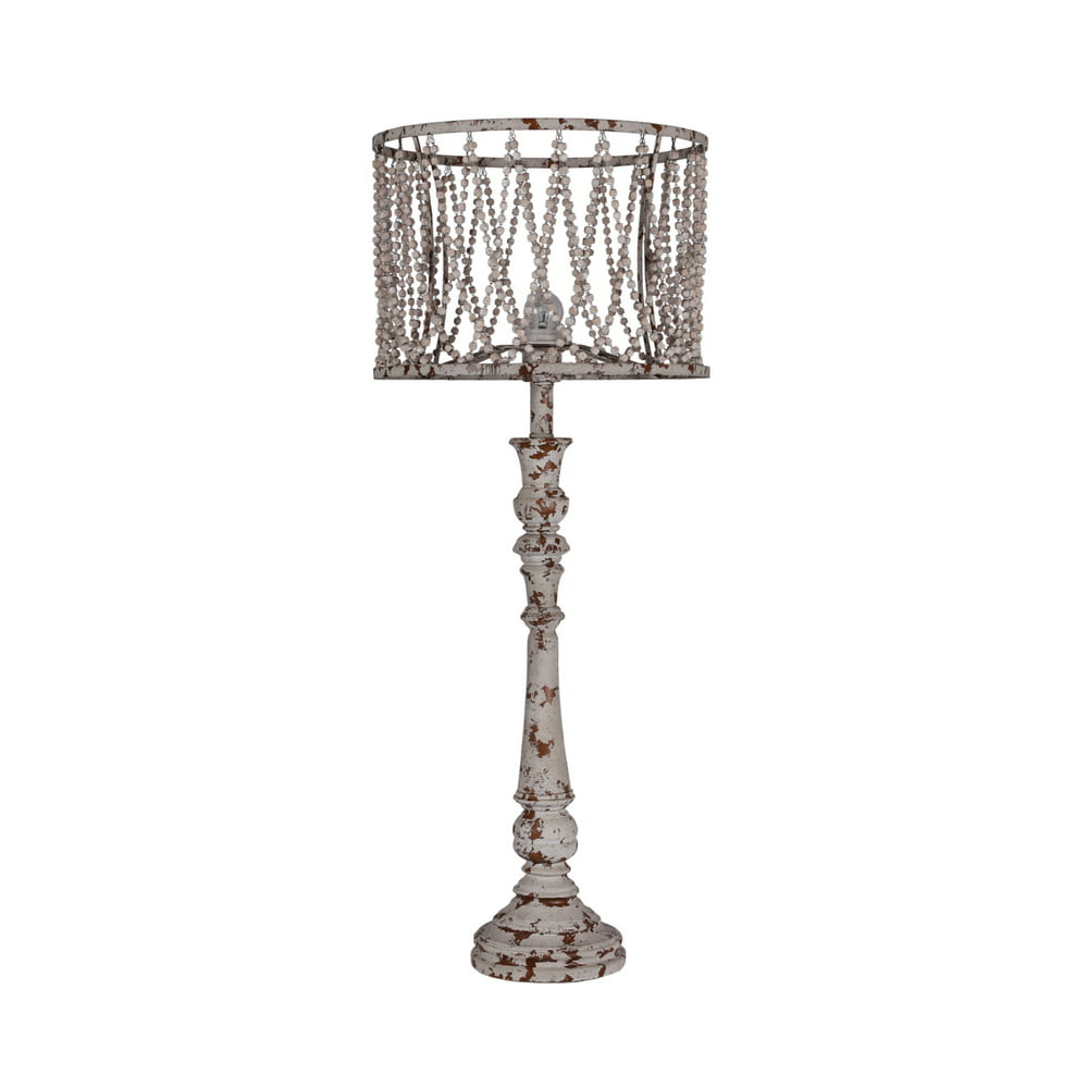 Farmhouse Chic Distressed Wood Table Lamp with Beaded Shade - Walmart ...