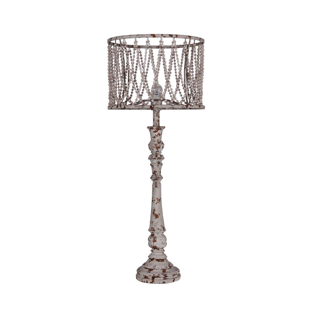 Farmhouse Chic Distressed Wood Table Lamp with Beaded Shade Walmart