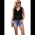 thumbnail image 2 of Blusas Casuales para Mujer, Sin Mangas, con Botones, Cuello en V y Volantes, Camisetas de Negocios de Moda para el Verano 2025. Negro XXL, 2 of 7