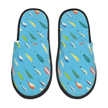 

Sigee Different Color Fishing Bait for Cozy Furry Slippers Super Soft Indoor and Outdoor Use Non-Slip Sole Slip On House Slippers-Large