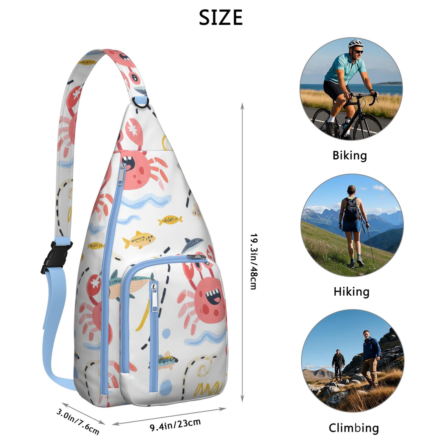 Marine Adorable Crab Travel Sling Bag Small Travel Backpack for Cycling Mountain Climbing
