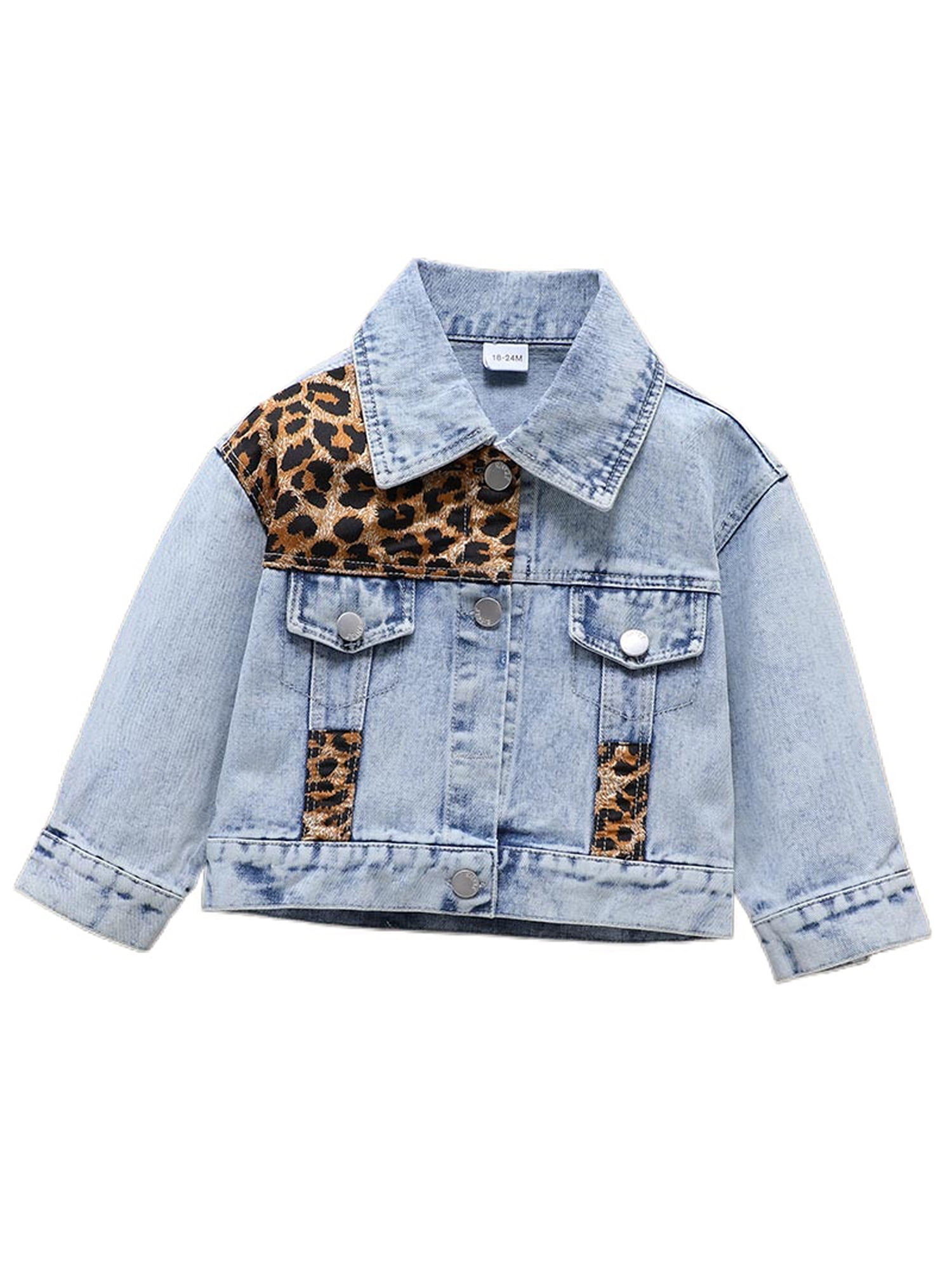 Toddler Baby Girls Denim Jackets Leopard Print Button Down Coats Outwear 