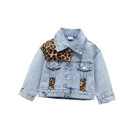 

Sunisery Kids Baby Little Girls Boys Leopard Printing Stitching Long Sleeve Denim Coat Outwear Denim Blue 5-6 Years