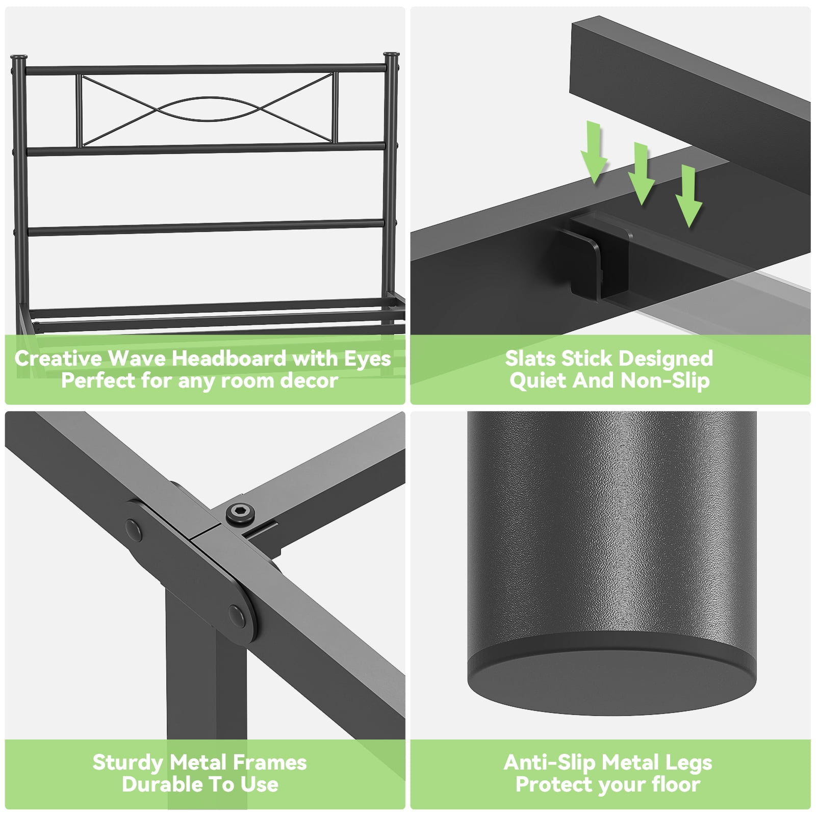 Mintazer Kids Twin Metal Platform Bed Frame with Cute Bowknot Headboard & Footboard for Boys Girls Teens, Black