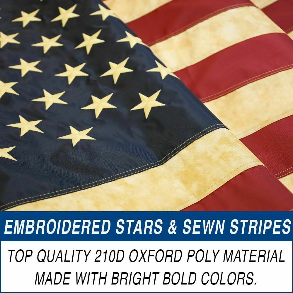 3x5 Vintage American Flag Embroidered Tea Stained USA 50 Star 210D Oxford Flag