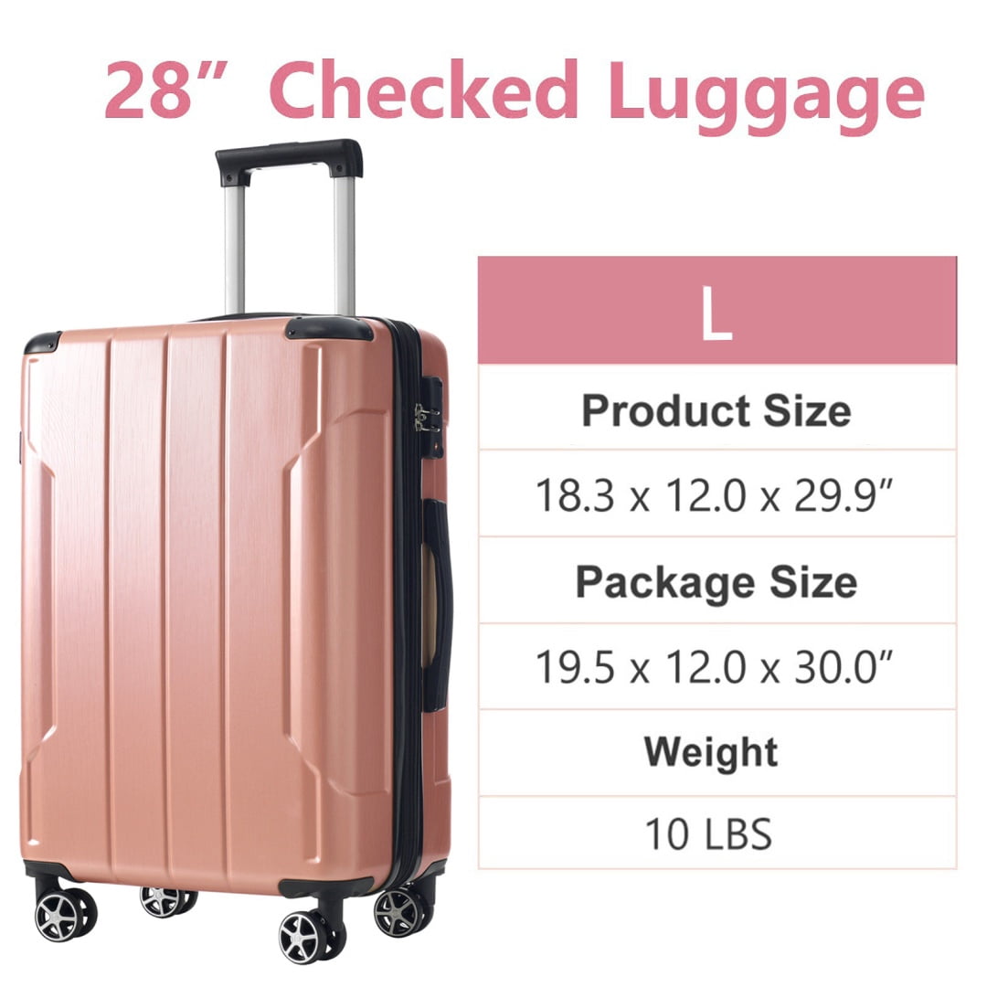 Yougu 28" Lightweight Hardshell Luggage ABS Suitcases with Double Wheels, Expandable Checked , (Rose Pink)