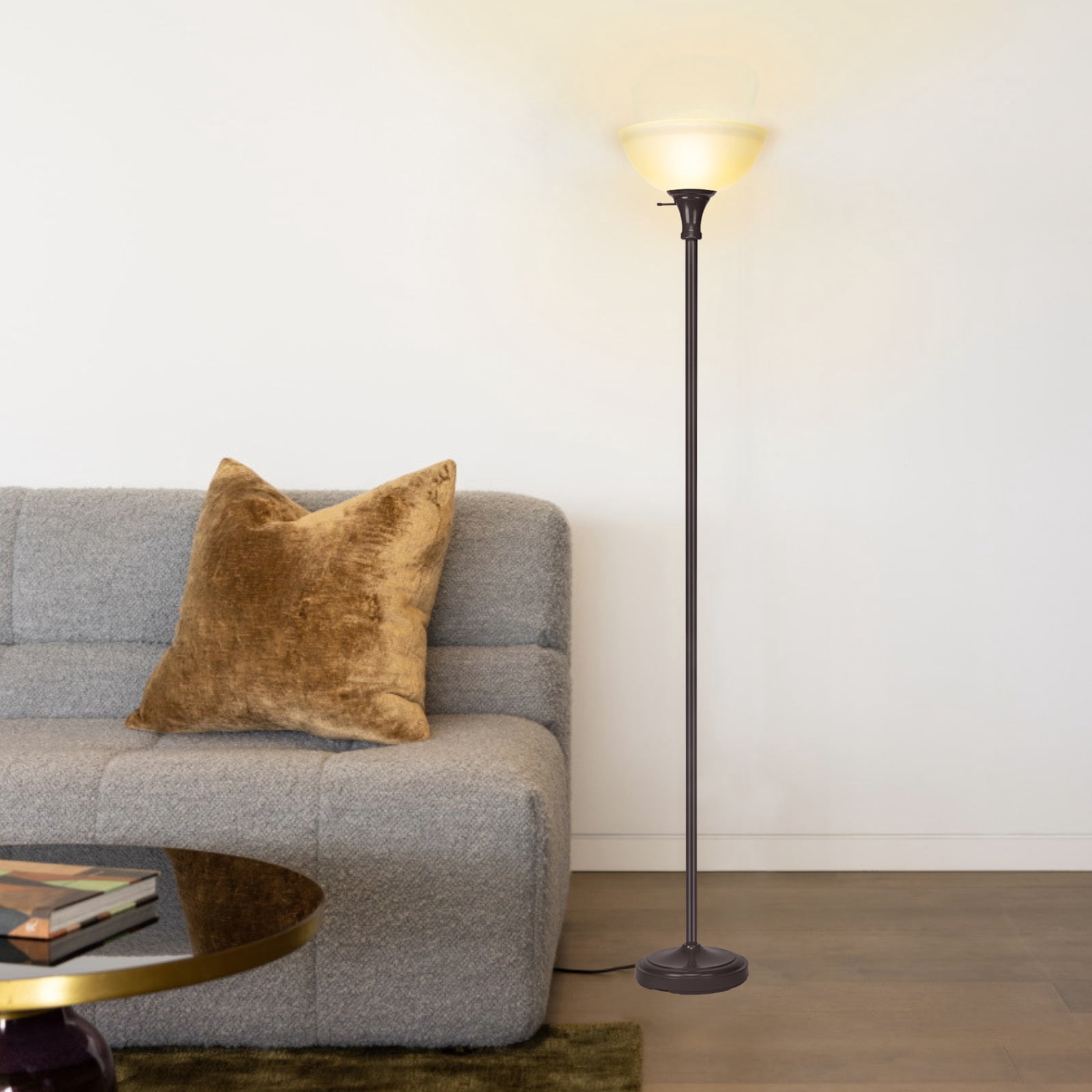 HonoDing 72-inch Elegant Vintage Art Deco Floor Lamp with Frosted White Glass Shade(Brown)