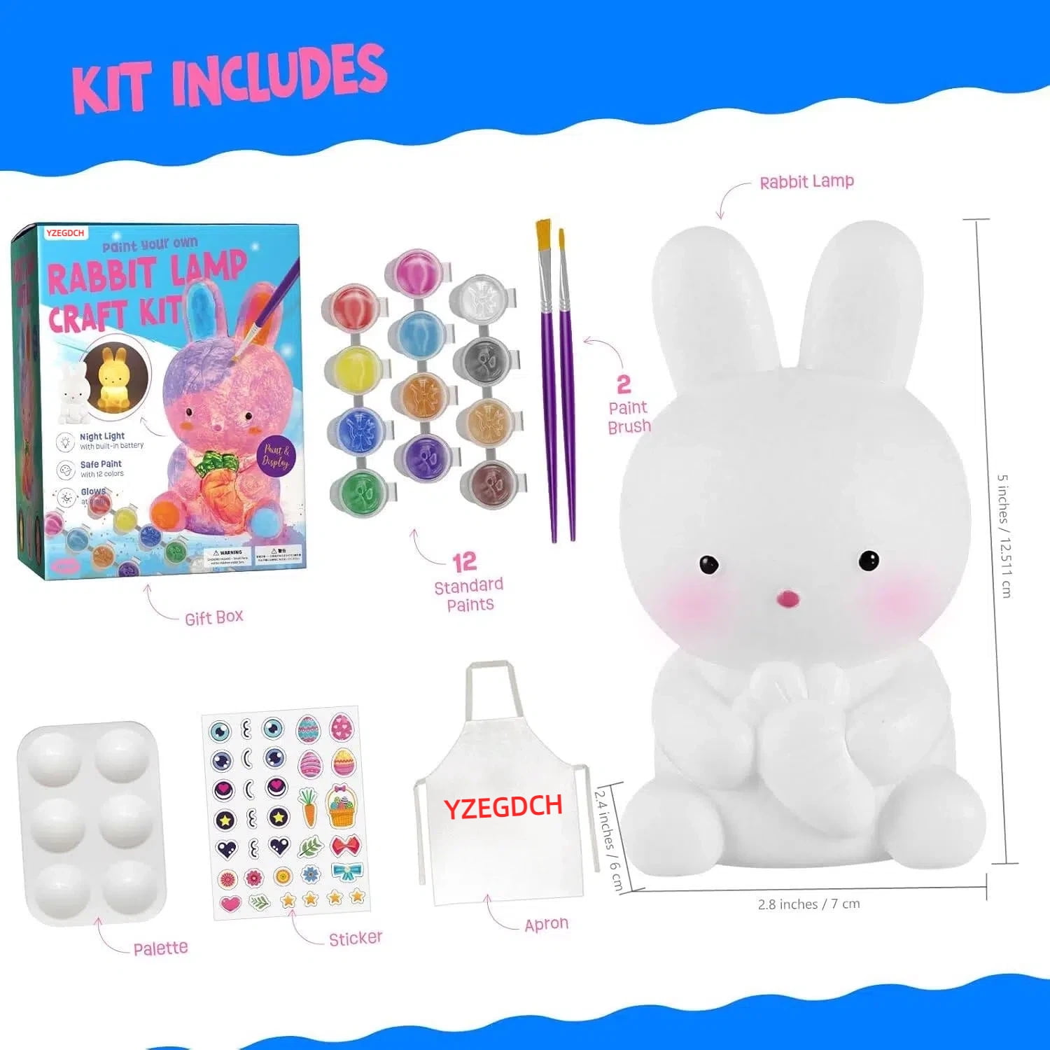Easter Paint Your Own Bunny Lamp Kit, Art Supplies Crafts Kit, Accompany Comfort Light, Painting Kit for 6-12, Arts Crafts Toys Birthday Valentines Day's Easter Gift Ages 6 7 8 9 10 11 12+